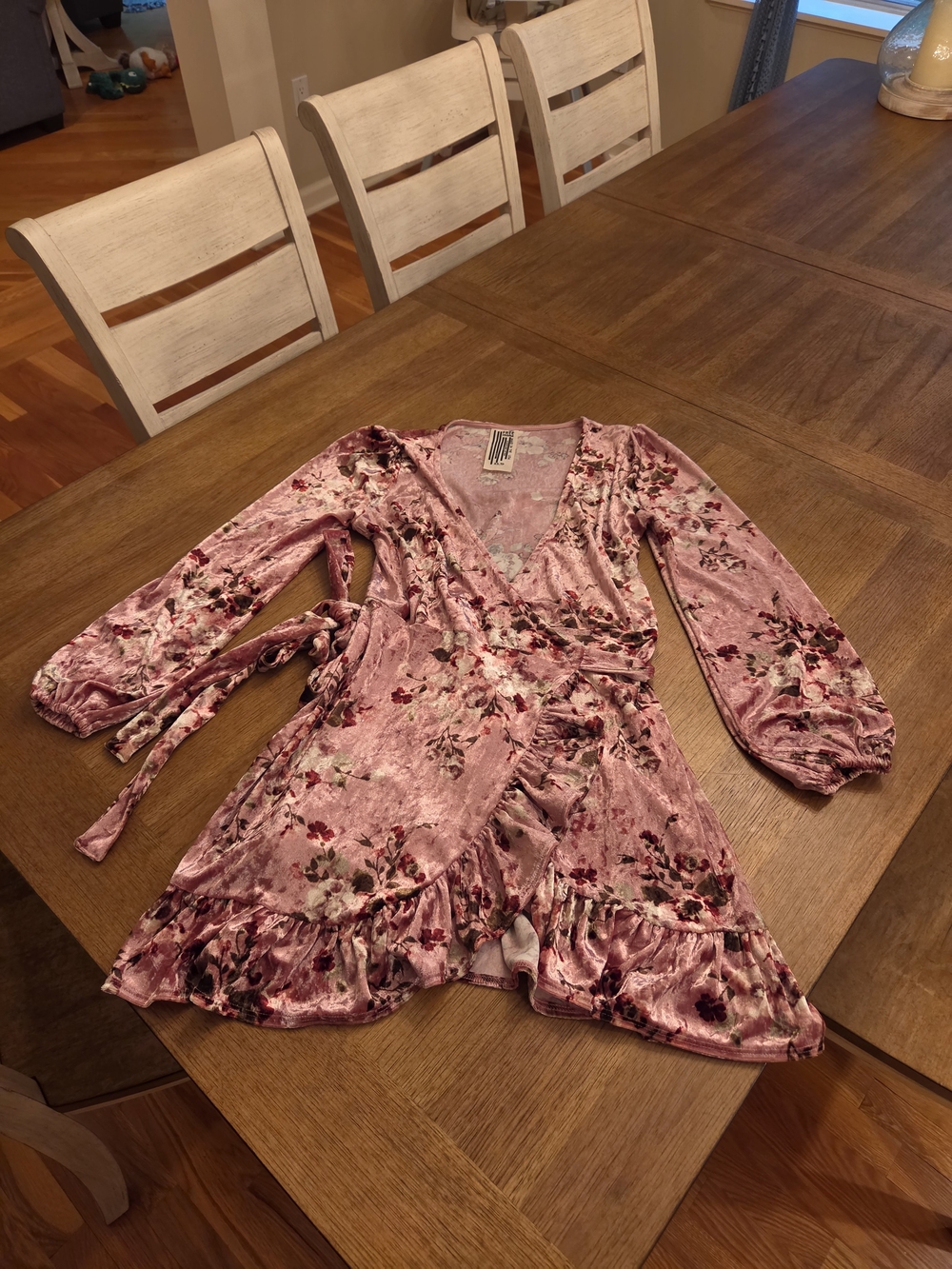 Free People Fall Crush Velvet Floral Wrap Mini Dress